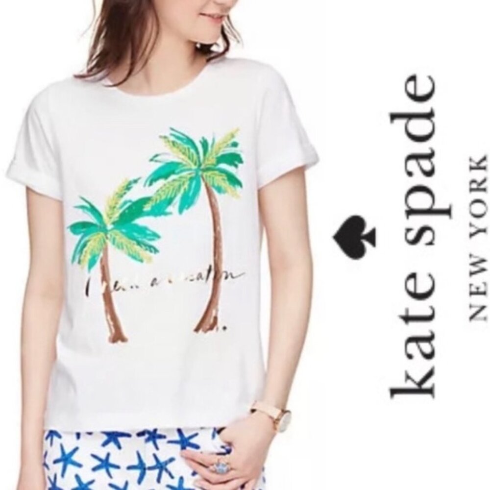 Kate Spade | Broome Street Tee "I Need Vacation" Palm Print | Size Extra Small